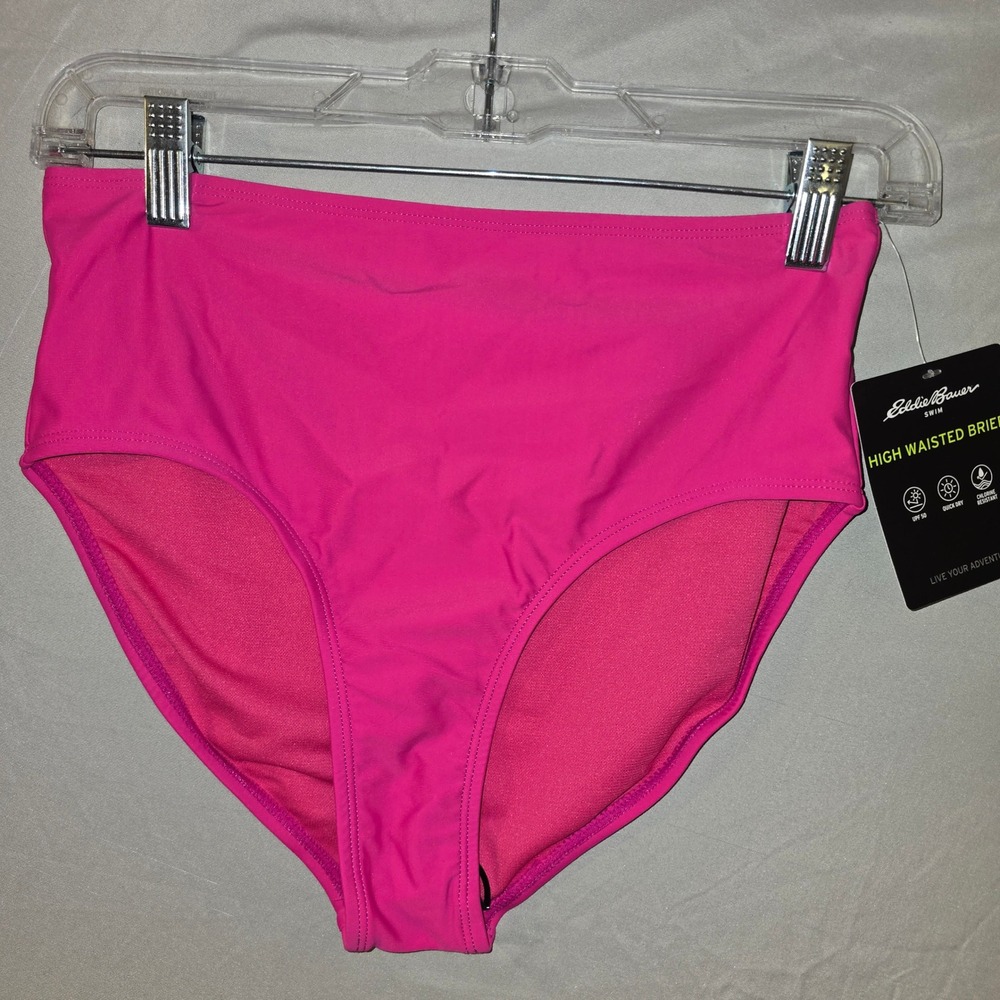 Eddie Bauer Swim Bottoms Small Women Pink High Waisted Brief UPF 50 ELS3679